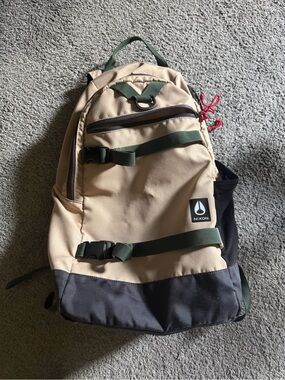 Nixon Beige, Black and Green Men's Backpack with Red Pulls